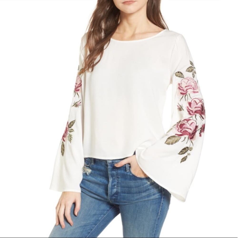 Cupcakes and Cashmere embroidered bell sleeve top